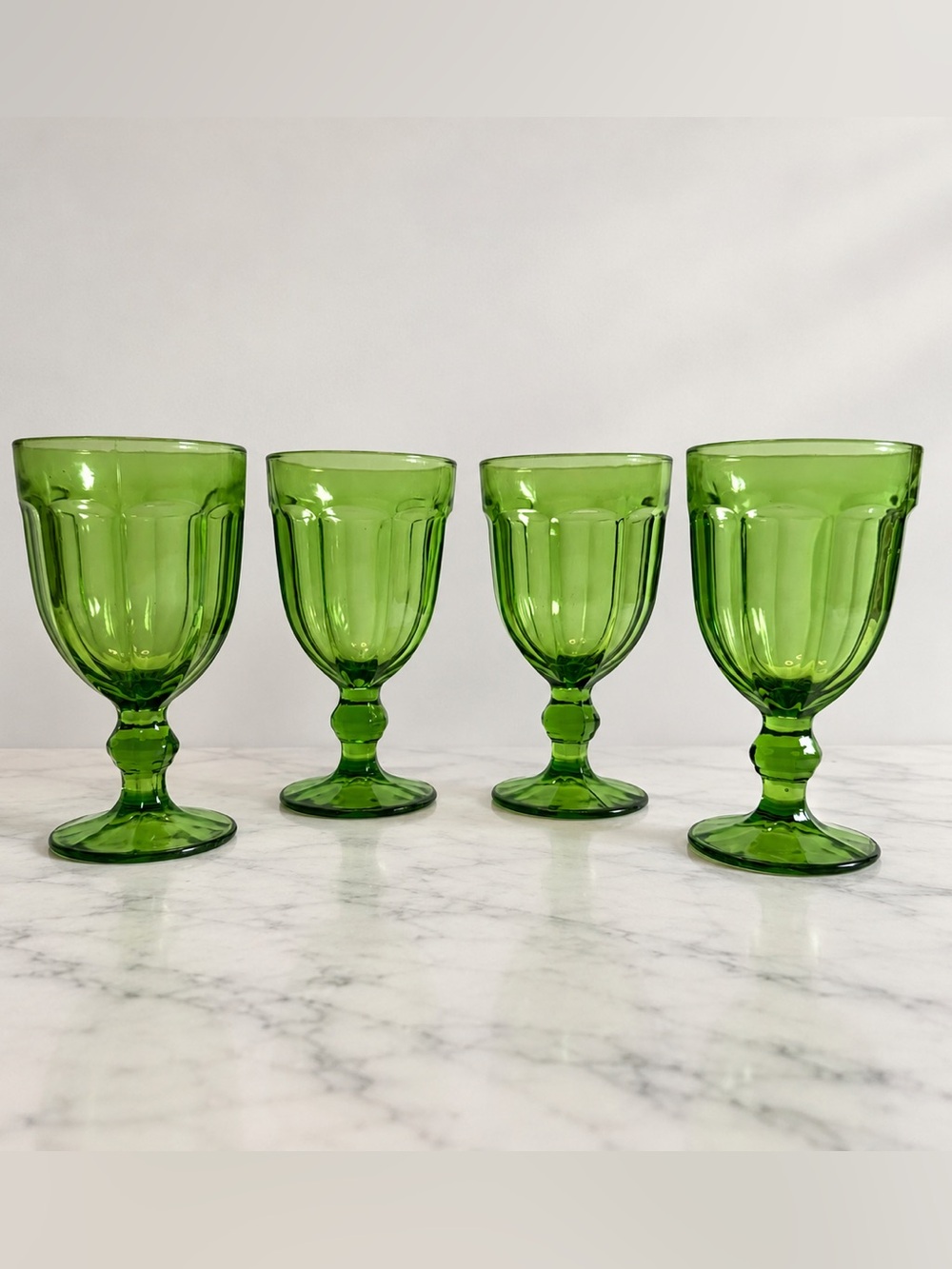Vintage Libbey Duratuff Gibraltar Olive Green 16oz Goblets Glasses Set of 4